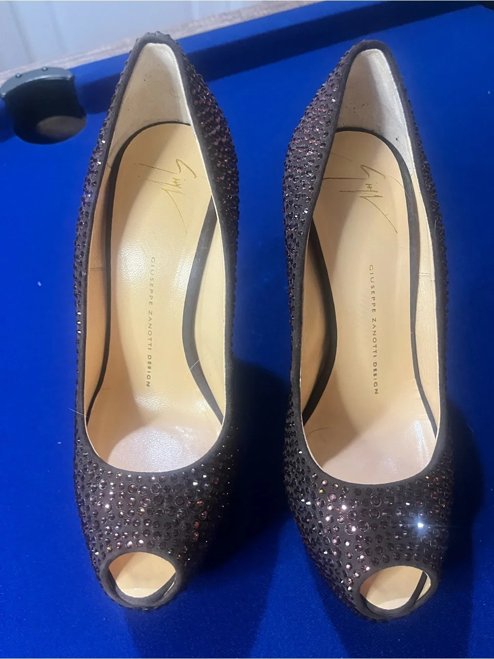 Giuseppe Zanotti Brown Crystal Peep-Toe Stiletto Pumps